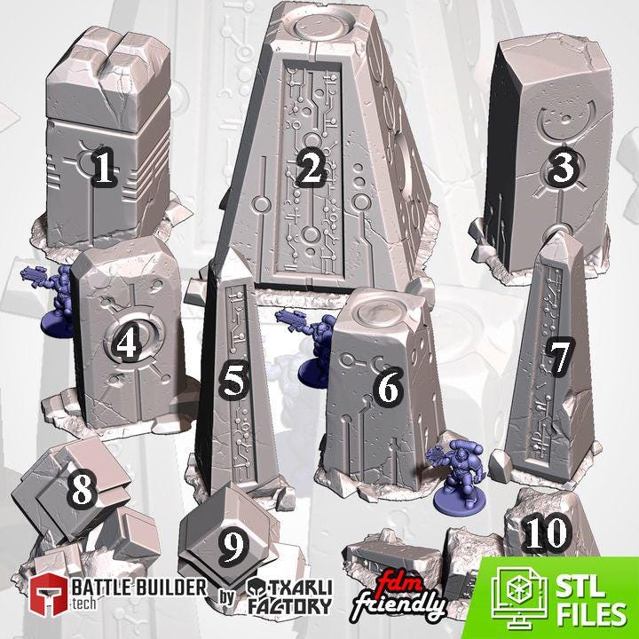 Sc-Fi Alien Scatter Terrain Artifacts for Wargaming