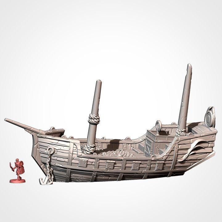 Modular Shipwreck & Boat Terrain Set | 3D Printed Fantasy Tabletop Scenery | DnD, Pathfinder, Wargaming Terrain