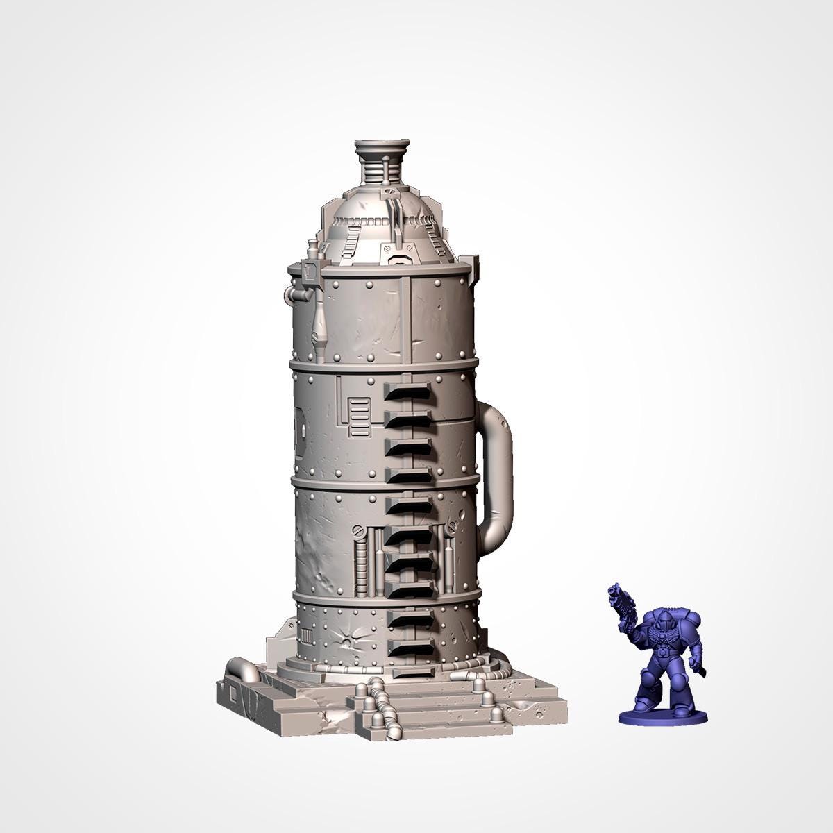 11th Edition Industrial Sci-Fi Terrain Set | Modular 28mm–32mm Wargaming Terrain | 3D Printed Towers, Tanks & Pipes