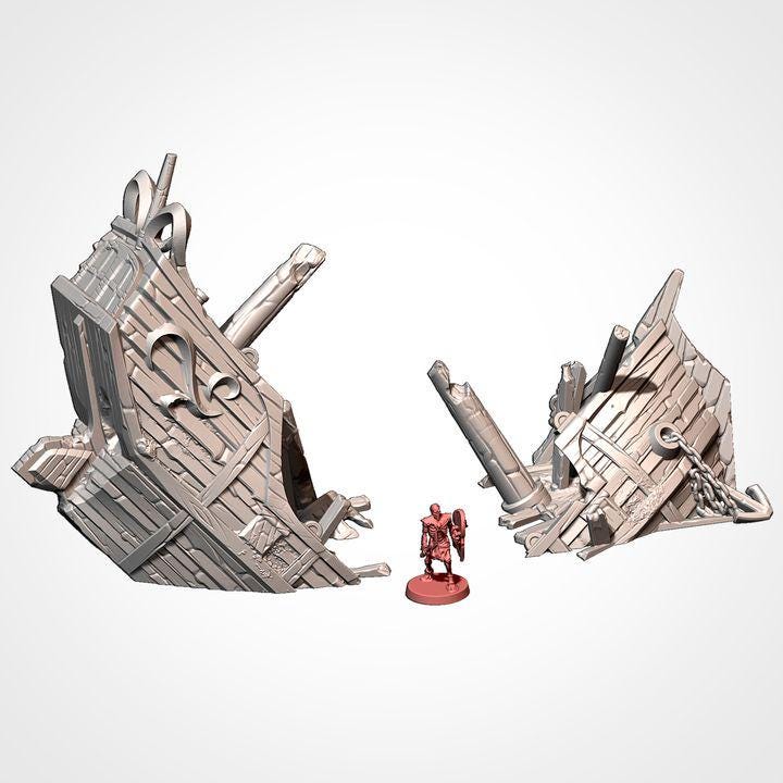 Modular Shipwreck & Boat Terrain Set | 3D Printed Fantasy Tabletop Scenery | DnD, Pathfinder, Wargaming Terrain