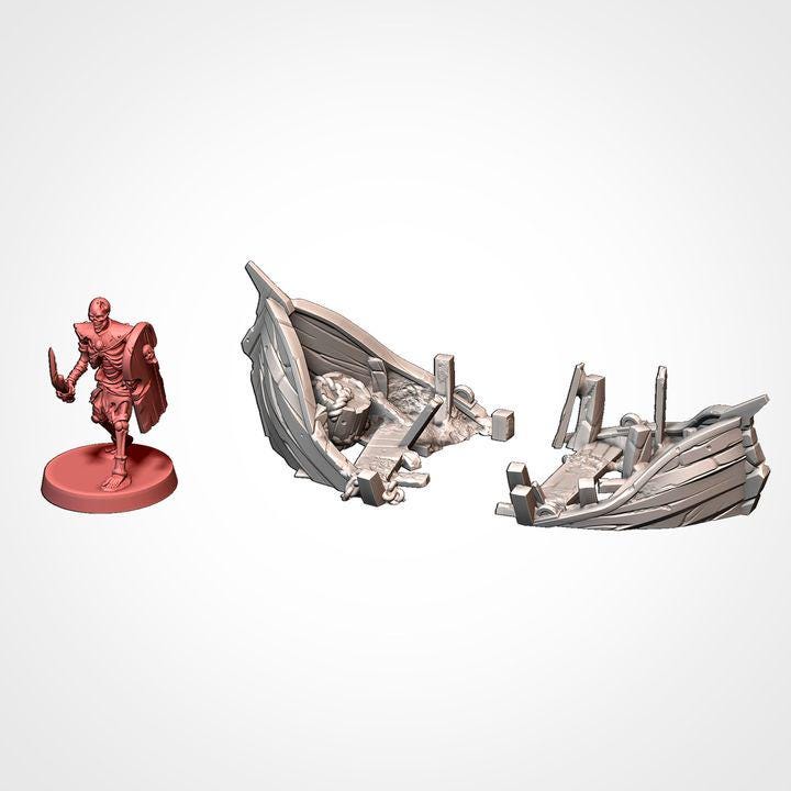 Modular Shipwreck & Boat Terrain Set | 3D Printed Fantasy Tabletop Scenery | DnD, Pathfinder, Wargaming Terrain