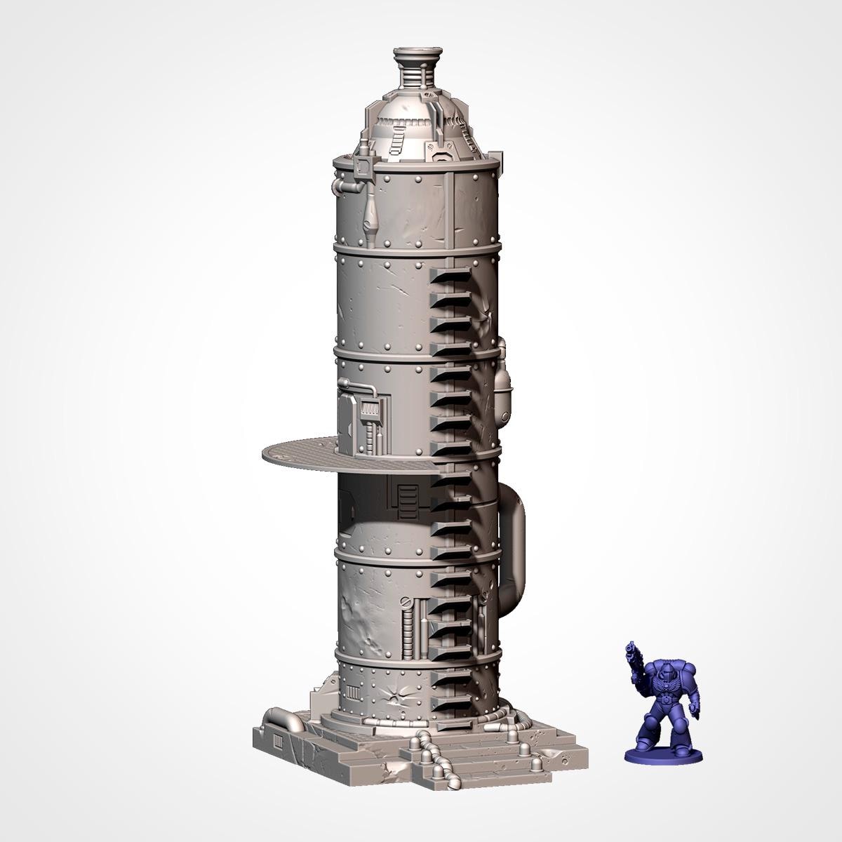 11th Edition Industrial Sci-Fi Terrain Set | Modular 28mm–32mm Wargaming Terrain | 3D Printed Towers, Tanks & Pipes