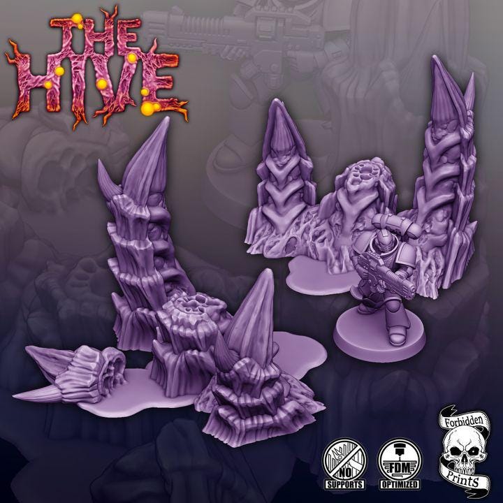 Alien Hive Scatter Terrain | 3D Printed Sci-Fi Battlefield Scenery (28mm 32mm)