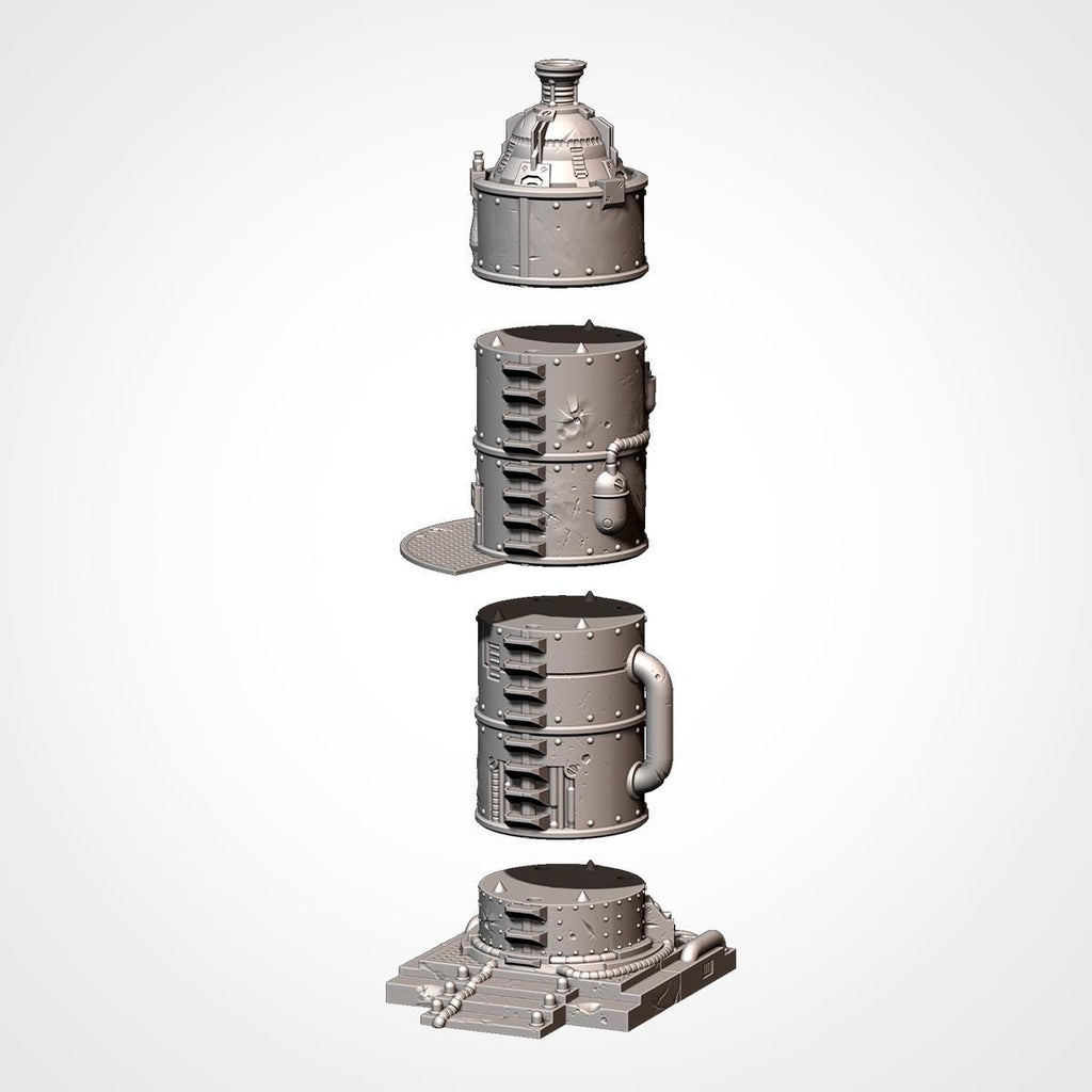 11th Edition Industrial Sci-Fi Terrain Set | Modular 28mm–32mm Wargaming Terrain | 3D Printed Towers, Tanks & Pipes