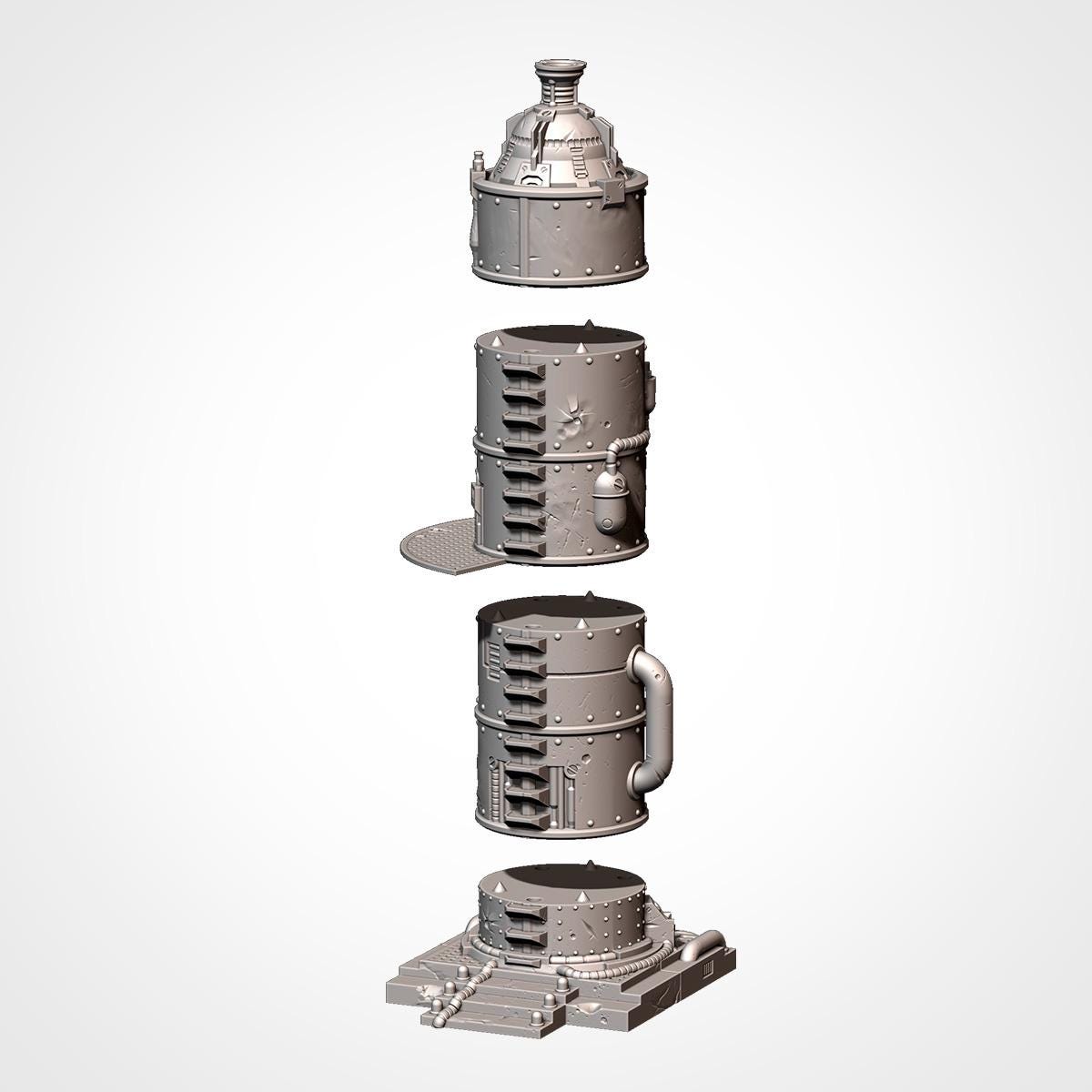 11th Edition Industrial Sci-Fi Terrain Set | Modular 28mm–32mm Wargaming Terrain | 3D Printed Towers, Tanks & Pipes
