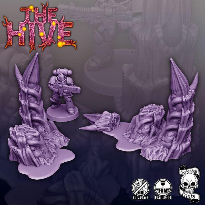Alien Hive Scatter Terrain | 3D Printed Sci-Fi Battlefield Scenery (28mm 32mm)