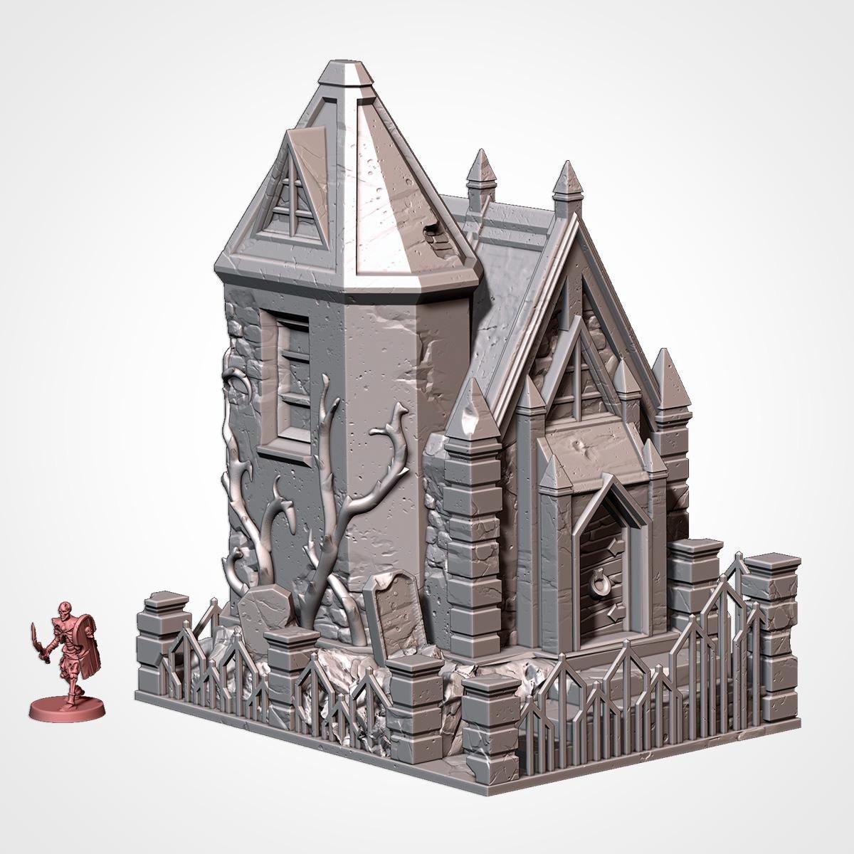 Haunted Cemetery Terrain Set | Gothic Church & Mausoleum | 3D Printed Tabletop Scenery | DnD, RPG, Wargaming, Graveyard Terrain