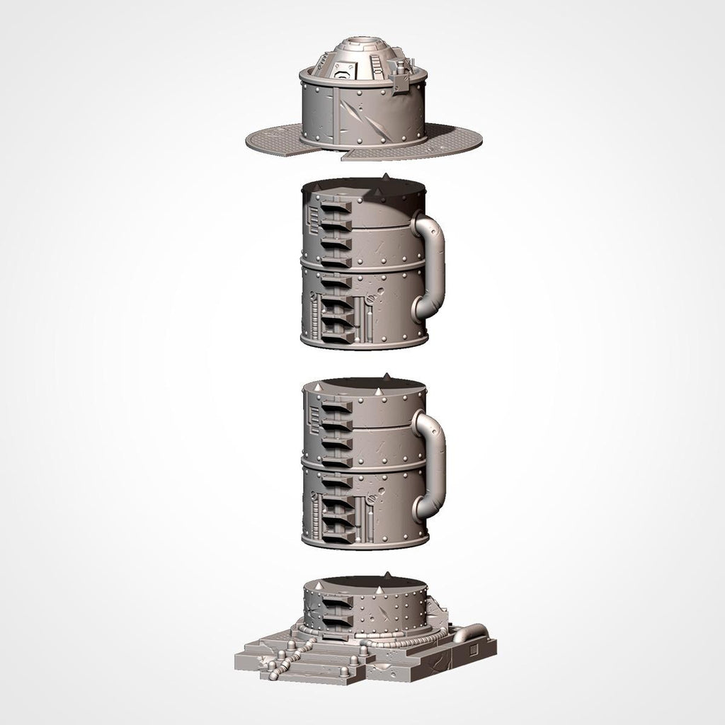 11th Edition Industrial Sci-Fi Terrain Set | Modular 28mm–32mm Wargaming Terrain | 3D Printed Towers, Tanks & Pipes