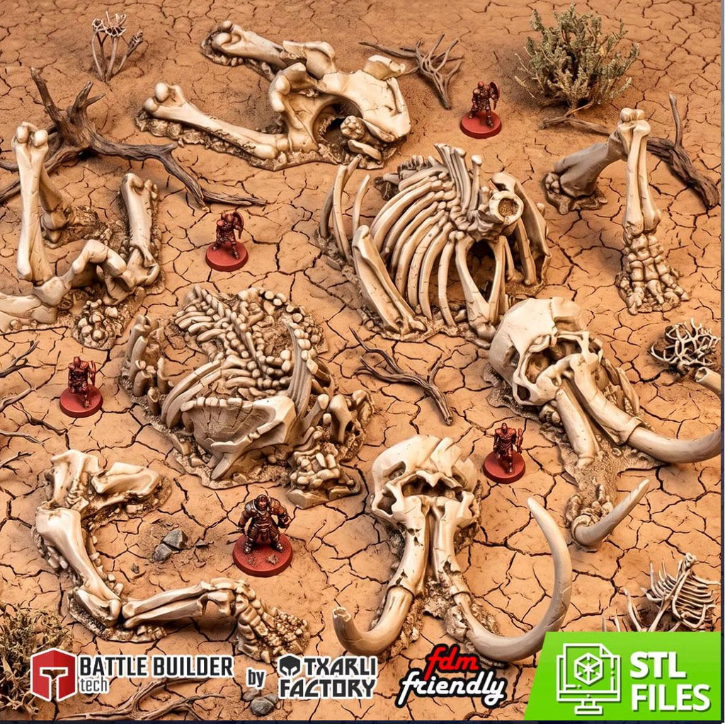 Giant Bone Graveyard Terrain | 28mm 32mm Wargaming | Monster Skeleton & Skull Scenery | 3D Printed Tabletop Terrain