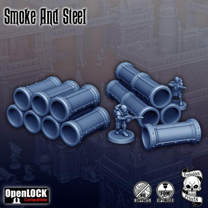 Smoke & Steel Industrial Scatter Terrain | Sci-Fi Wargaming Scenery (28mm-32mm) 11th Edition Terrain