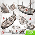 Modular Shipwreck & Boat Terrain Set | 3D Printed Fantasy Tabletop Scenery | DnD, Pathfinder, Wargaming Terrain